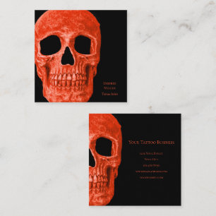 Totenkopf-Gothic-Neon-Orange-Schwarzes-Tattoo-Stud Quadratische Visitenkarte