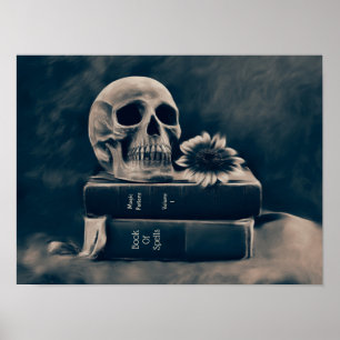 Totenkopf Gothic Vintage Alte Bücher Cyanotypie So Poster