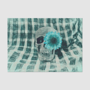Totenkopf Gothic Vintage Sonnenblume Teal Kariert Seidenpapier