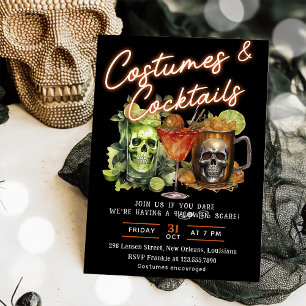 Totenkopf-Halloween-Cocktails- und Kostüm-Party Einladung