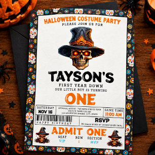 Totenkopf-Halloween-Kostümparty zum 1. Geburtstag Einladung