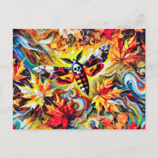 Totenkopf-Hawk-Moth mit Herbstblättern in Öl P Postkarte