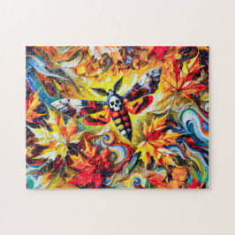 Totenkopf-Hawk-Moth mit Herbstblättern in Öl P Puzzle