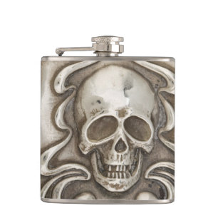 Totenkopf-Hip-Flask Vintage-Silber Repousse-Schmuc Flachmann