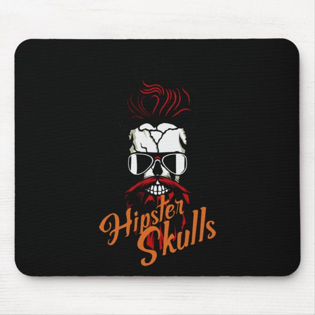 Totenkopf Hipster Schädel Logo Bärtiger Bart Schnu Mousepad (Vorne)