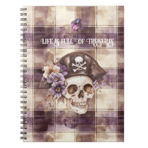Totenkopf Hut Lila Beiger Blumen Amethyst Schätze Notizblock