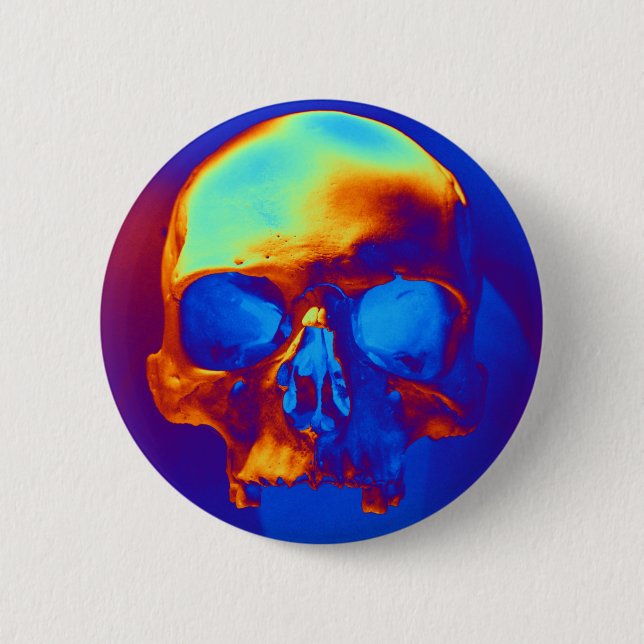 Totenkopf in Blau und Gold Button (Vorderseite)