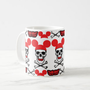 Totenkopf in Cartoon-Mäusohrmütze mit X-Knochen Kaffeetasse