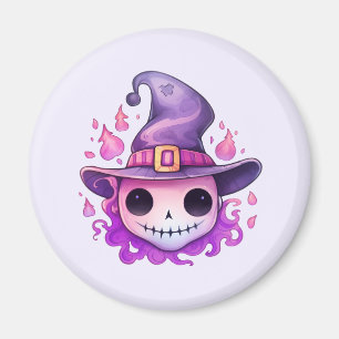 Totenkopf in einem Hexenhut skurril Halloween Magnet