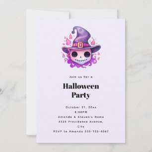 Totenkopf in einem Hexenhut skurrile Halloween-Par Einladung