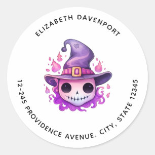 Totenkopf in einem Hexenhut Whimsical-Adresse Runder Aufkleber