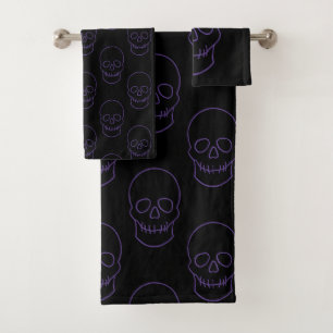 Totenkopf in Lila und Schwarz Badhandtuch Set