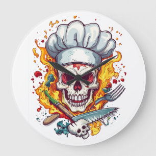 Totenkopf-Koch-Wahnsinn � Lustiges Kochen Skelett Große Wanduhr