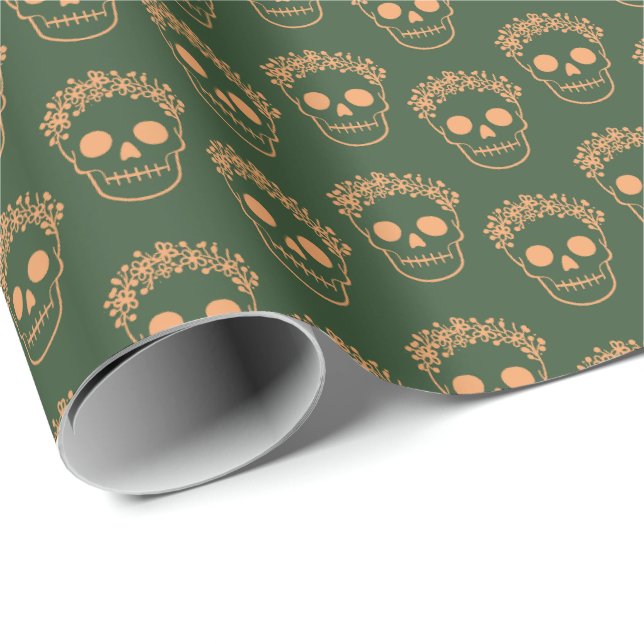 Totenkopf mit Blumenkranz Geschenkpapier (Rolleneckpunkt)