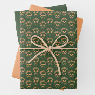Totenkopf mit Blumenkranz Geschenkpapier Set