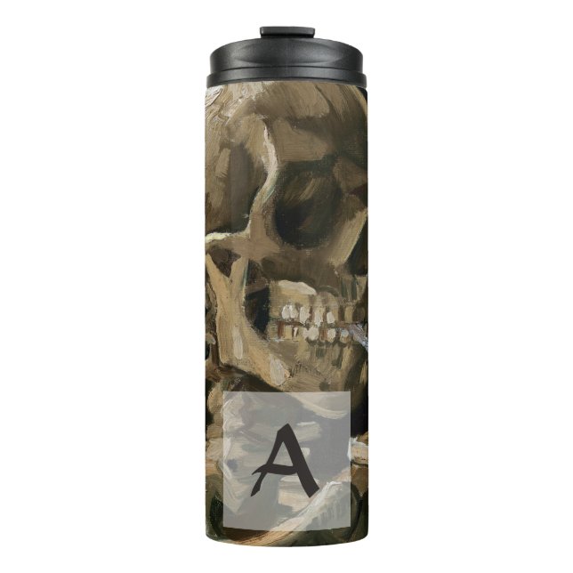 Totenkopf mit brennender Zigarette Van Gogh Monogr Thermosbecher (Vorderseite)