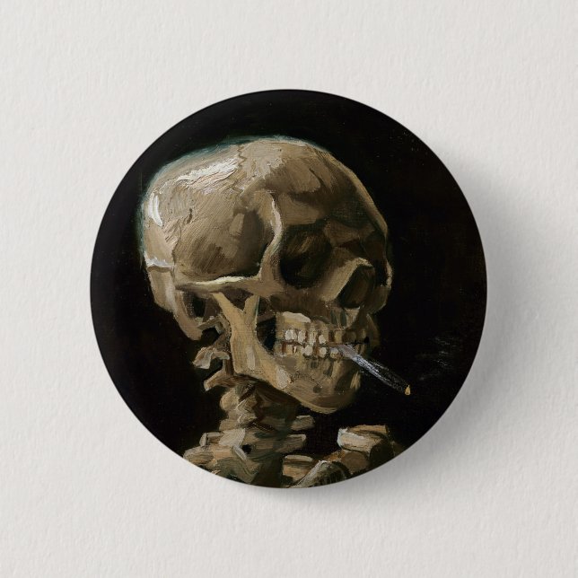 Totenkopf mit brennender Zigarette Vincent van Gog Button (Vorderseite)