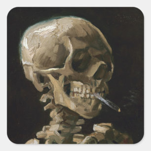 Totenkopf mit brennender Zigarette Vincent van Gog Quadratischer Aufkleber