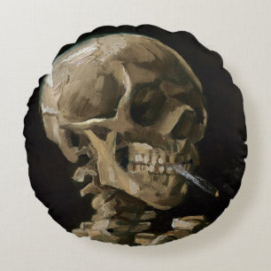 Totenkopf mit brennender Zigarette Vincent van Gog Rundes Kissen