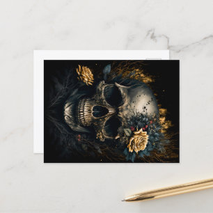 Totenkopf mit dekorativen Rosen Blumen Design Postkarte