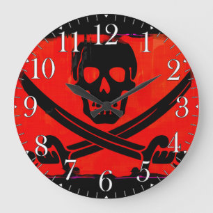 Totenkopf mit gekreuzten Schwertern Gruselige Kuns Große Wanduhr
