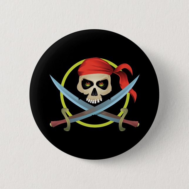 Totenkopf mit gekreuzter Knochen 3D Button (Vorderseite)