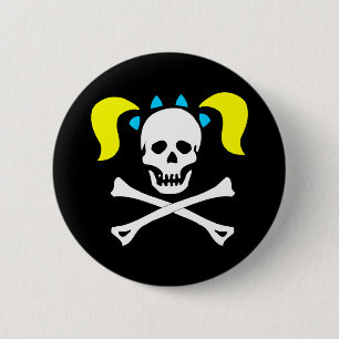 Totenkopf mit gekreuzter Knochen mit Zöpfen Button