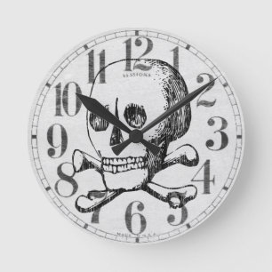 Totenkopf mit gekreuzter Knochen Runde Wanduhr