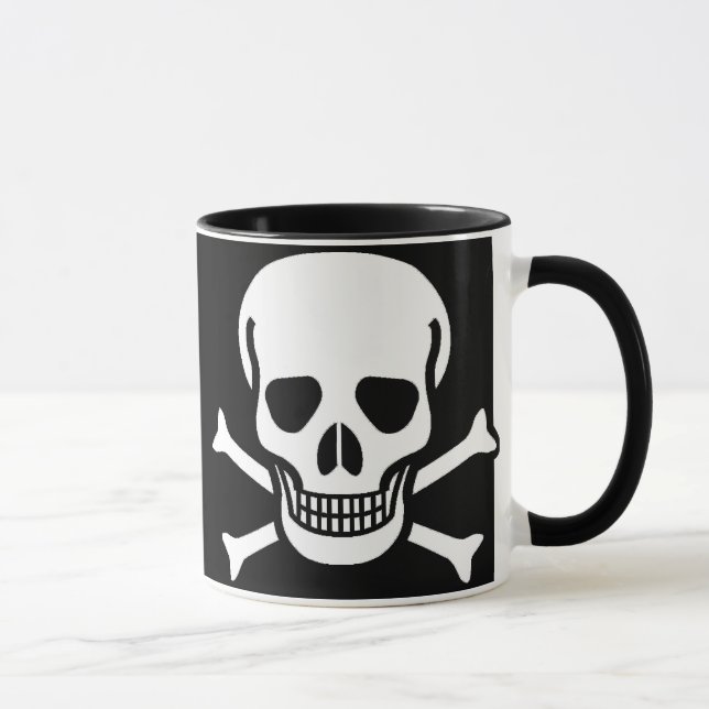 Totenkopf mit gekreuzter Knochen-Schwarzes Tasse (Rechts)
