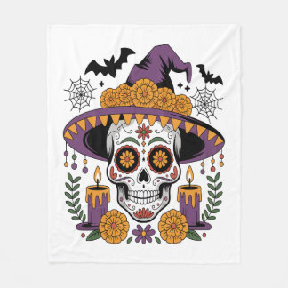 Totenkopf mit Hexenhut Halloween Vektor Fleecedecke