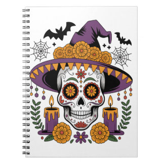 Totenkopf mit Hexenhut Halloween Vektor Notizblock