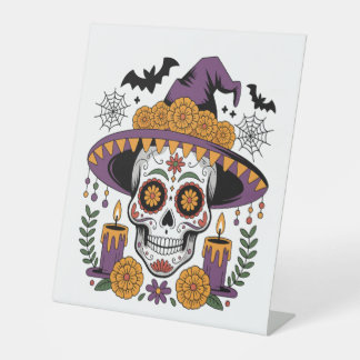 Totenkopf mit Hexenhut Halloween Vektor Sockelschild