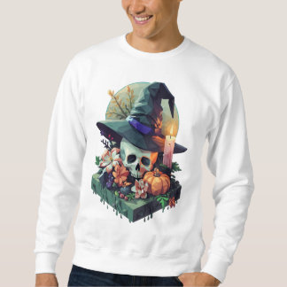 Totenkopf mit Hexenhut Pixel Art Sweatshirt