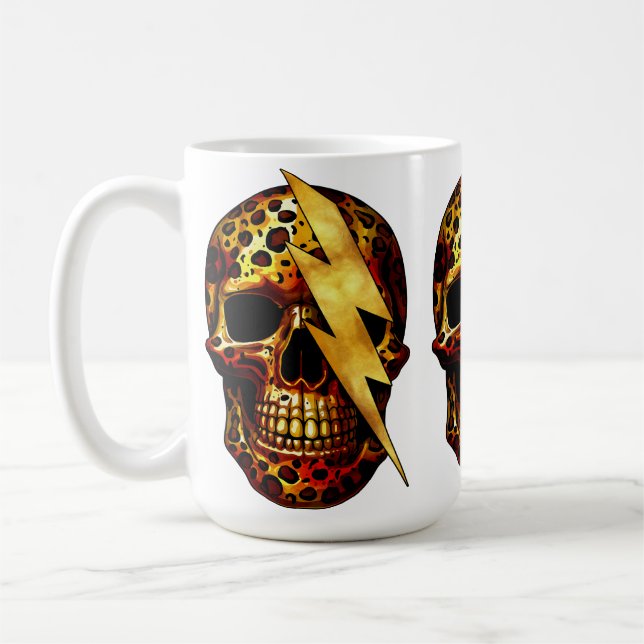 Totenkopf mit Leopardenmuster und Goldfunken Kaffeetasse (Links)