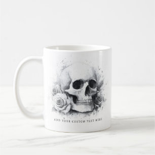 Totenkopf mit Rosen Aquarellmalerei Kaffeetasse
