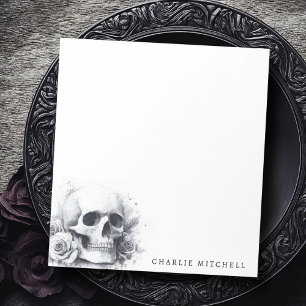 Totenkopf mit Rosen Aquarellmalerei Notizblock