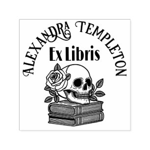 Totenkopf mit Rosen auf Büchern #5PS mit Ex Libris Permastempel