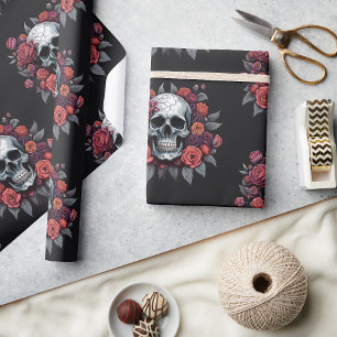 Totenkopf mit Rosen gothisches Halloween-Geschenkp Geschenkpapier