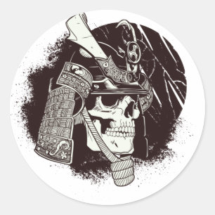 Totenkopf mit Samurai-Helm Runder Aufkleber