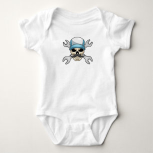 Totenkopf mit Schnurrbart & Schraubenschlüssel Baby Strampler