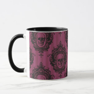 Totenkopf-Muster auf rosa vertikalen Streifen Hall Tasse
