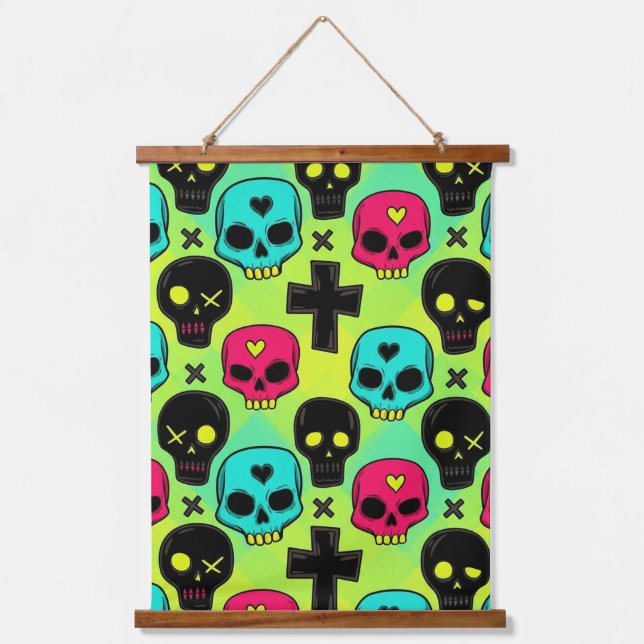 Totenkopf-Muster Wandteppich Mit Holzrahmen (Vorderseite)