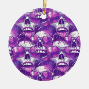 Totenkopf-Musterdesign mit violetter Sonnenbrille Keramik Ornament