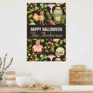 Totenkopf Pflanze Pilz Blume Abstrakte Halloween Poster