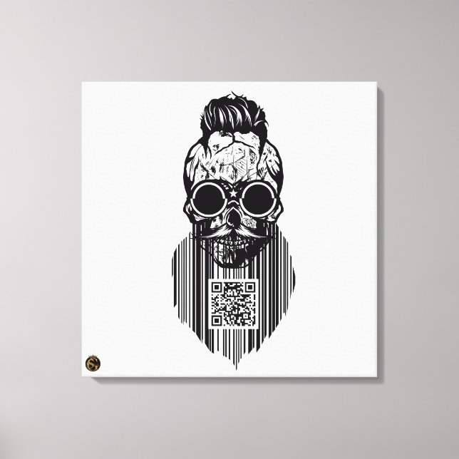Totenkopf QR G-Skulls Strichcode mit Bart 4 Leinwanddruck (Vorderseite)