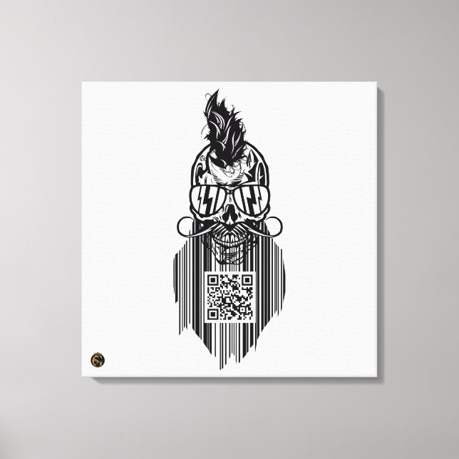 Totenkopf QR G-Skulls Strichcode mit Bart 5 Leinwanddruck (Vorderseite)