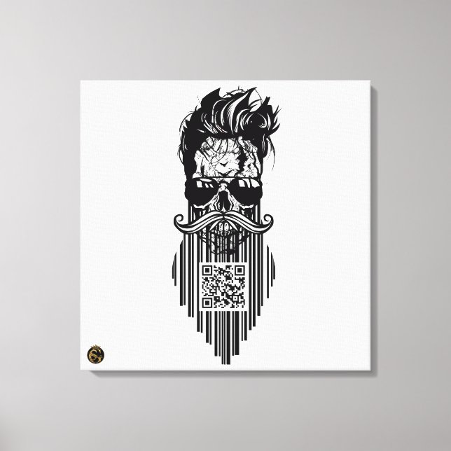 Totenkopf QR G-Skulls Strichcode mit Bart 8 Leinwanddruck (Vorderseite)