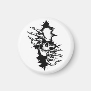Totenkopf reißt durch Wand mit Skeletthänden Magnet