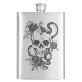 Totenkopf Rose und Schlange Flachmann