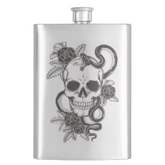 Totenkopf Rose und Schlange Flachmann